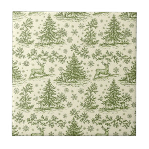 Vintage-grünes Weihnachts-Toile-Hirschmuster Fliese