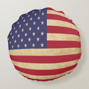 Vintage Grunge Amerikanische Flagge globusförmig Rundes Kissen