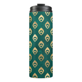 Vintage Grunge Aquamarin und Gold Pfau Thermosbecher