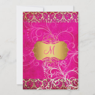 Vintage/Grunge/Damask/Strudel/hot pink Einladung
