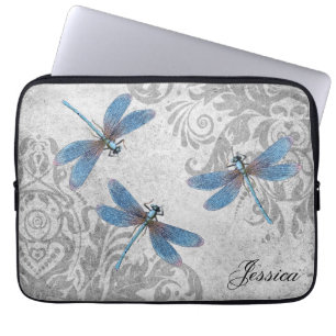 Vintage Grunge Damask und Libellen Laptopschutzhülle