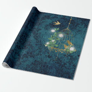 Vintage-Grunge-Damask-Vogelkäfig Geschenkpapier