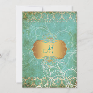 Vintage-Grunge-Damaskus/Monogramm-Hochzeits-Einlad Einladung