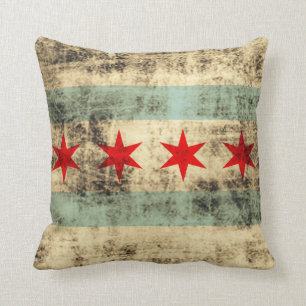 Vintage Grunge-Flagge von Chicago Kissen