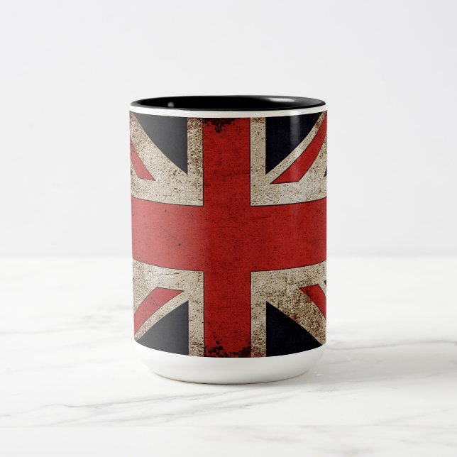 Vintage Grunge Großbritannien-Flagge Zweifarbige Tasse (Mittel)