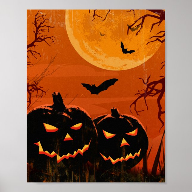 Vintage Grunge Halloween Black Spooky Lanterns Poster (Vorne)