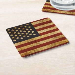 Vintage Grunge Patriotische USA Amerikanische Flag Rechteckiger Pappuntersetzer