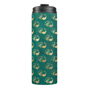 Vintage-Grunge-Pfauenmotiv in Türkis und Gold Thermosbecher