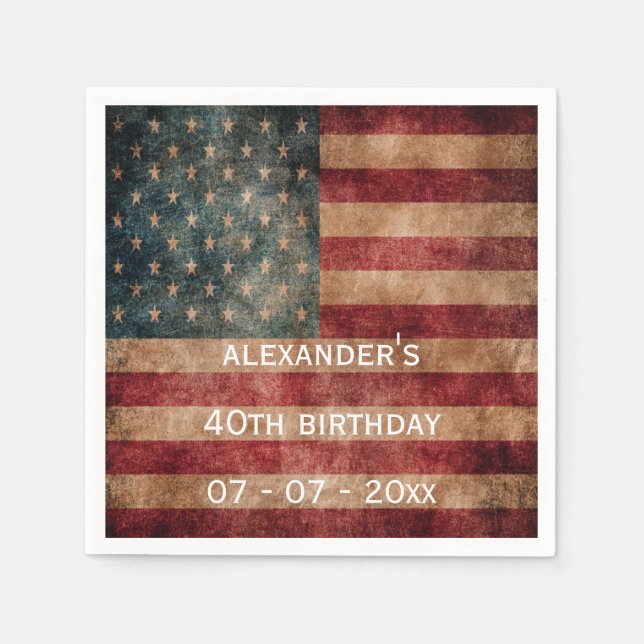 Vintage Grunge USA Stars & Stripes 40. Geburtstag Serviette (Vorderseite)