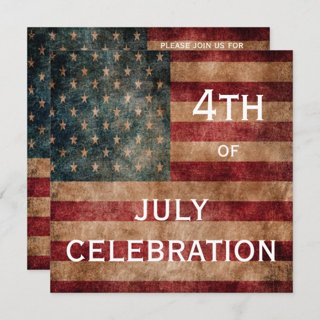 Vintage Grunge USA Stars & Strips 4. Juli Einladung (Vorne/Hinten)