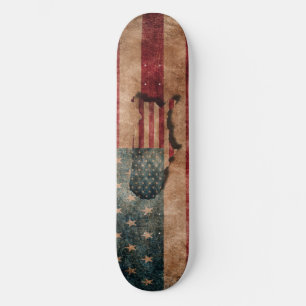 Vintage Grunge USA-Sterne u. Streifen-Flagge und Skateboard