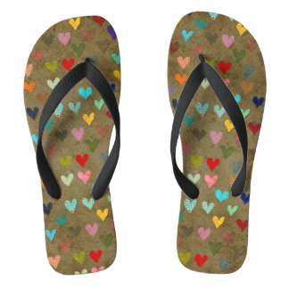Vintage, grungy-farbige Herzen Flip Flops