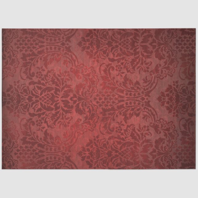 Vintage grungy Red Floral Damask Seidenpapier (Vorderseite)