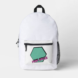 Vintage grünliches Sechseck mit rosa Kreis Text Bedruckter Rucksack