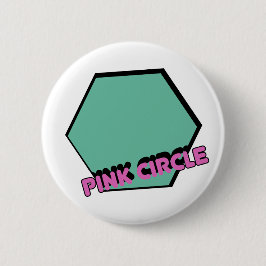 Vintage grünliches Sechseck mit rosa Kreis Text Button