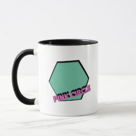 Vintage grünliches Sechseck mit rosa Kreis Text Tasse
