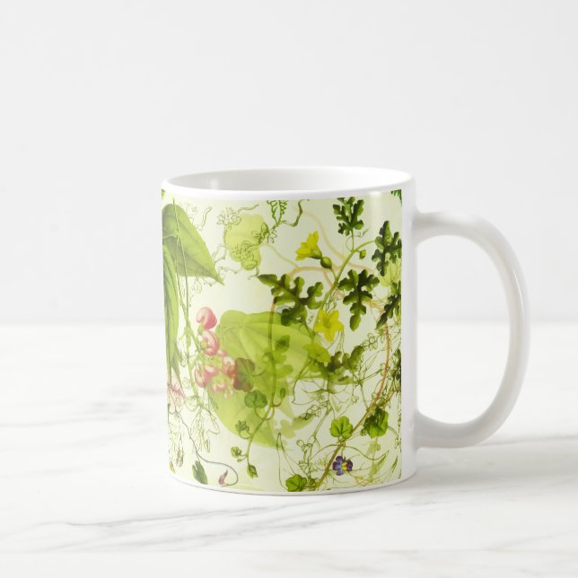 Vintage Grünpflanzen Botanische Wildblumen Wasserf Kaffeetasse (Rechts)