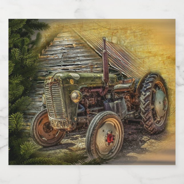 Vintage Grünschlepper Rustikale Alte Scheune (Einzelnes Label)