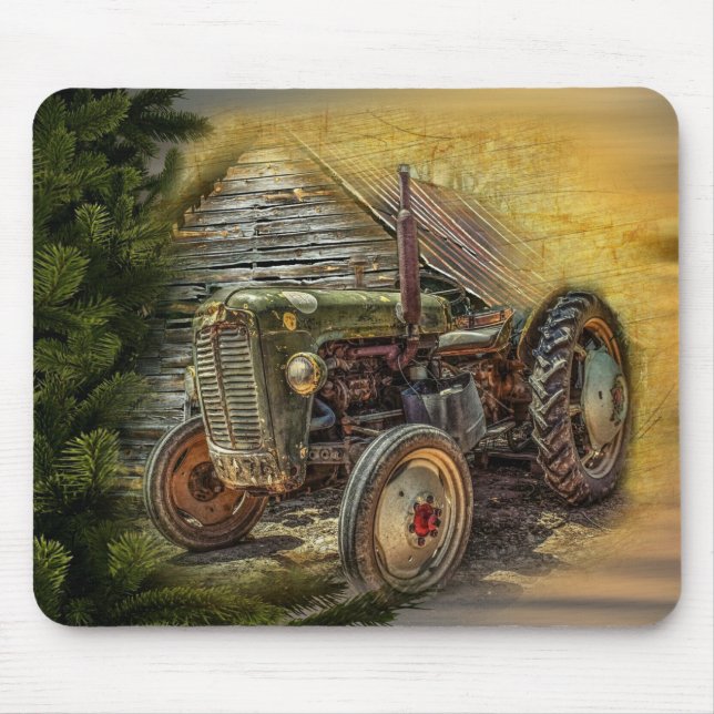 Vintage Grünschlepper Rustikale alte Scheune Mousepad (Vorne)
