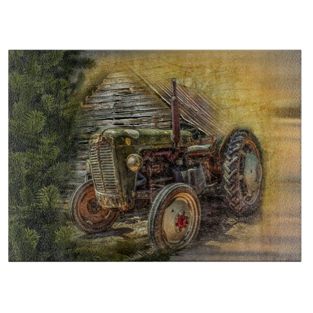 Vintage Grünschlepper Rustikale alte Scheune Schneidebrett (Vorderseite)
