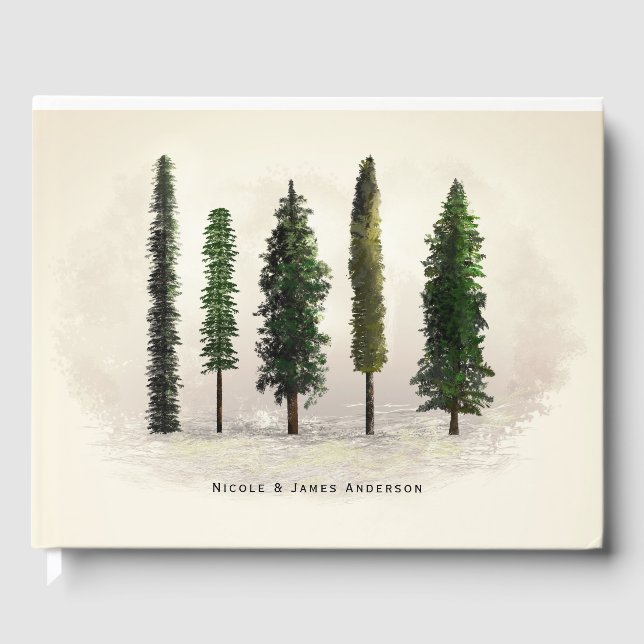 Vintage Grünwaldbäume Rustikale Woodsy-Hochzeit Gästebuch (Vorderseite)