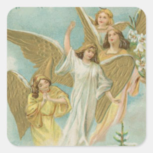 Vintage Gruppe von WeihnachtsAngels Quadratischer Aufkleber