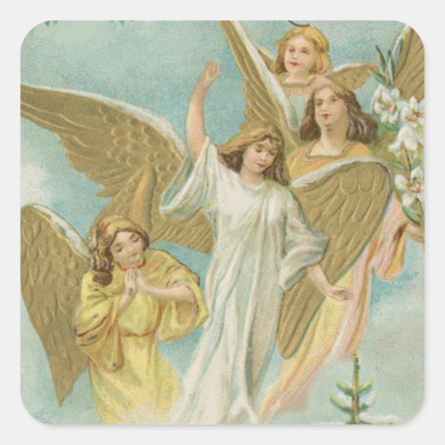 Vintage Gruppe von WeihnachtsAngels Quadratischer Aufkleber (Vorderseite)