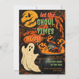 Vintage Grusel-Nachtlandschaft Halloween-Party Einladung