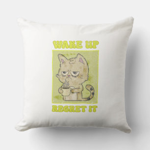 Vintage-Gruselige-Katze-Illustration Wach Auf und Kissen