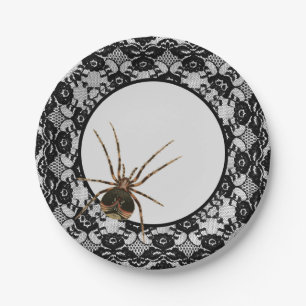 Vintage gruselige Spinnewebe-Gotik-Halloween Pappteller