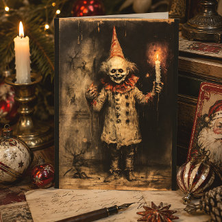 Vintage Gruseliger Clown Gothic Creepmas Weihnacht Feiertagskarte
