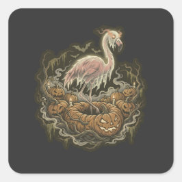 Vintage gruseliger Flamingo Halloween-Design Quadratischer Aufkleber