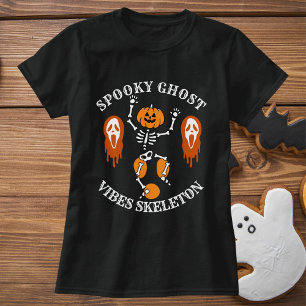 Vintage Gruseliger Geist Halloween Kürbis Skelett T-Shirt