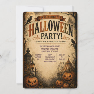 🎃🕯️ Vintage Gruseliger Jahrmarkt Halloween 🦇✨ Einladung