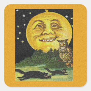 Vintage Gruseliger Lachender Halloween Vollmond Quadratischer Aufkleber