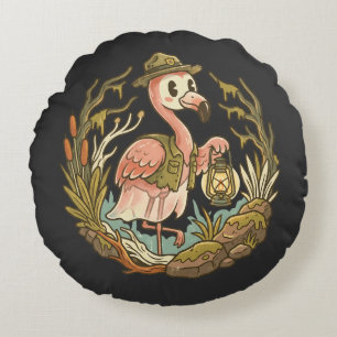 Vintage gruseliges Sumpf-Flamingo-Design Rundes Kissen