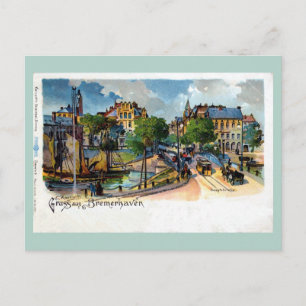 Vintage Gruss aus Bremerhaven Geestebrücke Lithogr Postkarte
