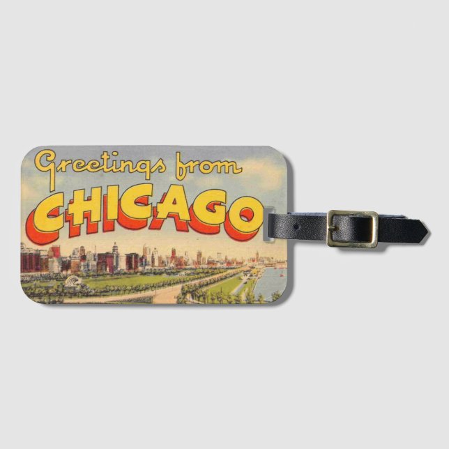 Vintage-Gruß aus Chicago  Gepäckanhänger (Vorderseite (Horizontal))