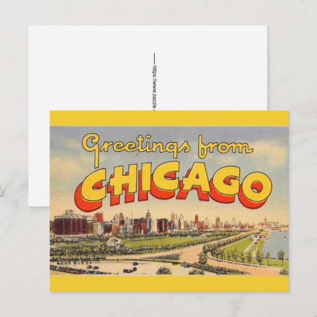 Vintage-Gruß aus Chicago  Postkarte (Vorne/Hinten)