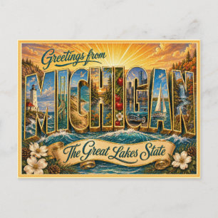 Vintage Gruß aus Michigan von einer Postkarte
