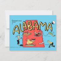 Vintage Grüße aus Alabama Cartoon-Kartenkunst
