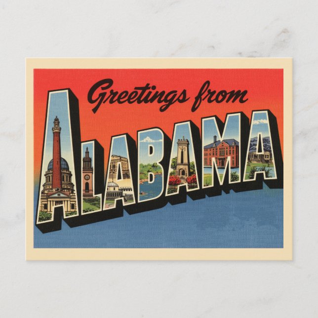 Vintage "Grüße aus Alabama" Postkarte (Vorderseite)