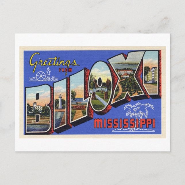 Vintage Grüße aus Biloxi, Mississippi Postkarte (Vorderseite)