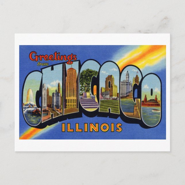 Vintage Grüße aus Chicago, Illinois Postkarte (Vorderseite)