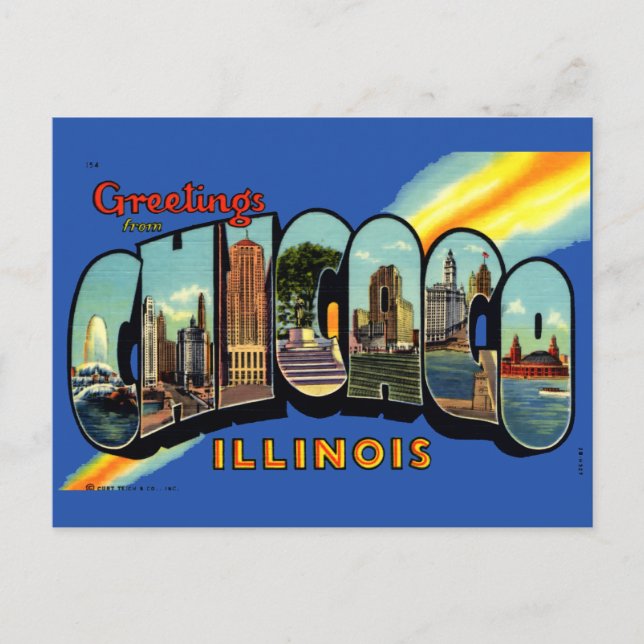 Vintage Grüße aus Chicago, Illinois Travel Postkarte (Vorderseite)