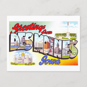 Vintage Grüße aus Des Moines, Iowa, Postkarte