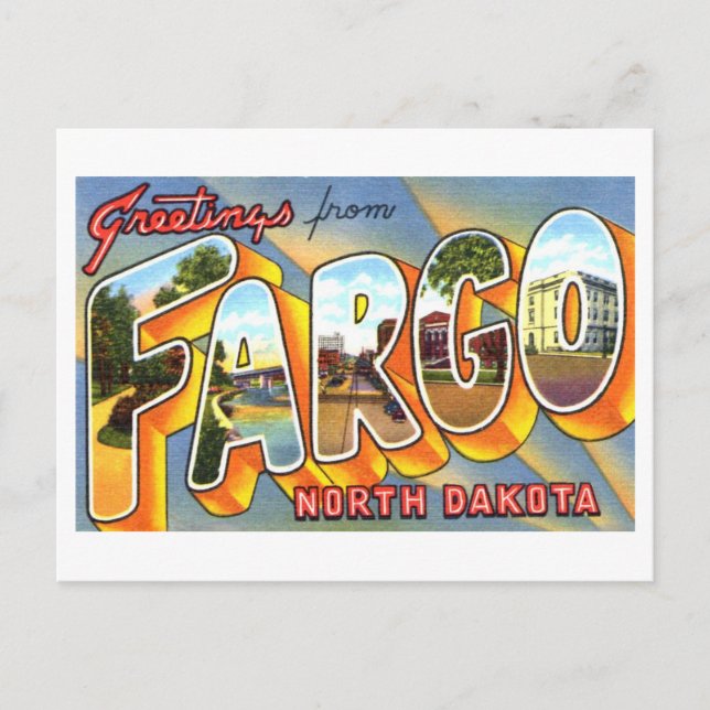 Vintage Grüße aus Fargo, North Dakota Postkarte (Vorderseite)