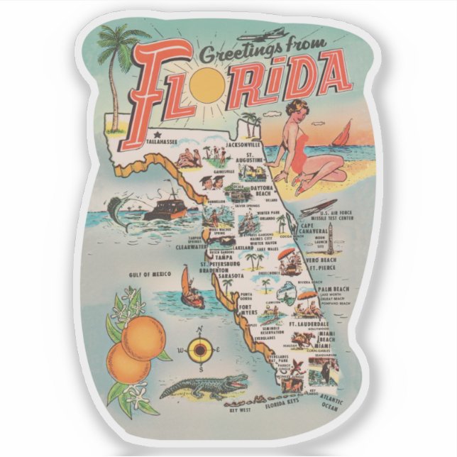 Vintage Grüße aus Florida Aufkleber (Vorderseite)