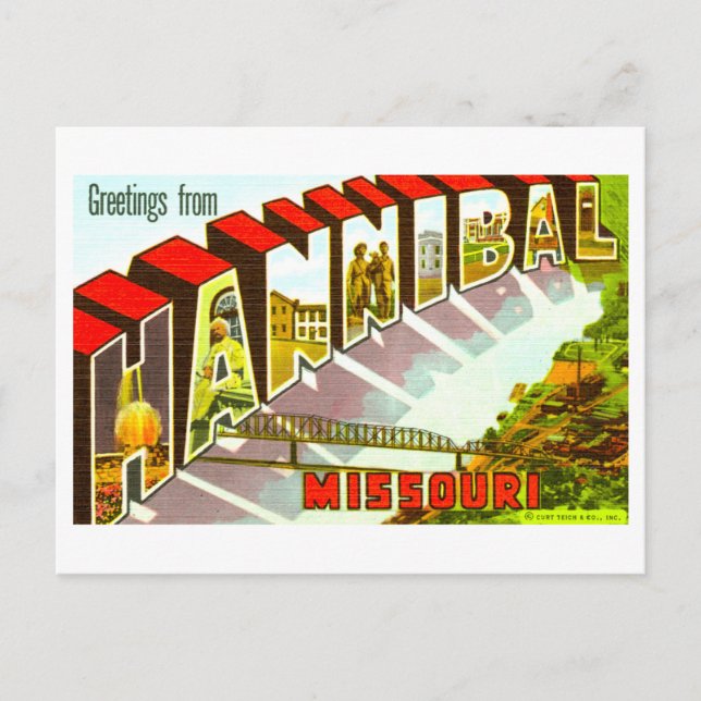 Vintage Grüße aus Hannibal, Missouri, Postkarte (Vorderseite)