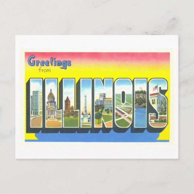 Vintage Grüße aus Illinois Postkarte (Vorderseite)